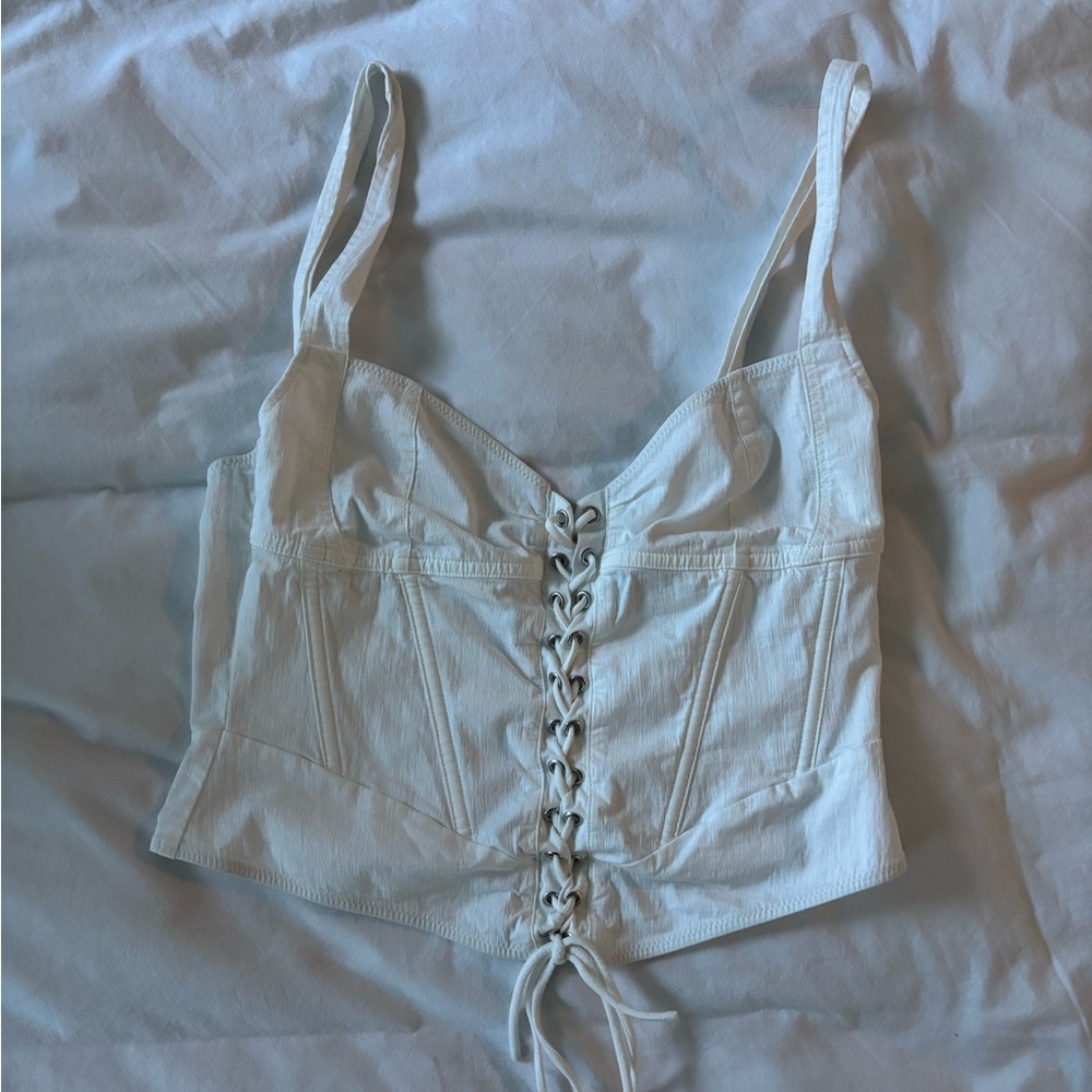 White Fox White Lace-Up Corset Top